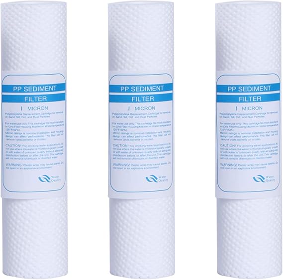 HUINING Water Filter 1 Micron 3 Packs 2.5"x10" Water Filter for Cleaning Water and Home Reverse Osmosis Systems (PP-3 Pack)