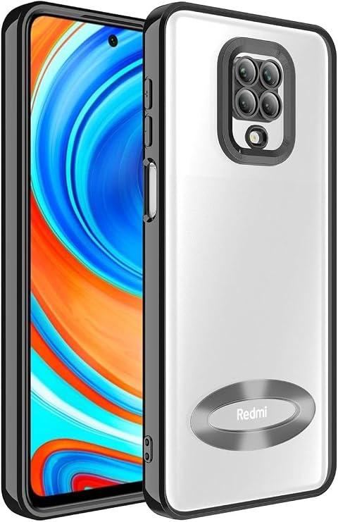 KZY İletişim Xiaomi Redmi Note 9 Pro ile uyumlu Yanları Renkli Lens Korumalı Logo Gösteren Luxury Silikon Kılıf - Siyah