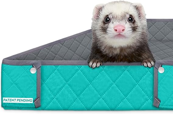 Paw Inspired Critter Box Washable Cage Liner, Reversible Fleece Bedding with Raised Sides for Ferrets, Guinea Pigs, Rats, Chinchillas, Small Animals (Critter Nation/Ferret Nation, Grey/Green)