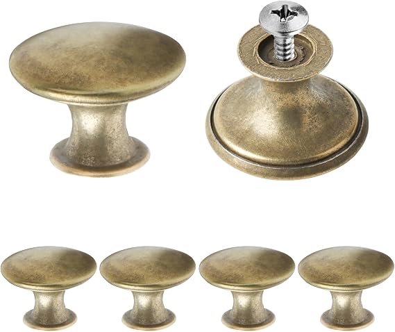 6 Pcs Antique Brass Round Drawer Knobs, Vintage Cabinet Knobs