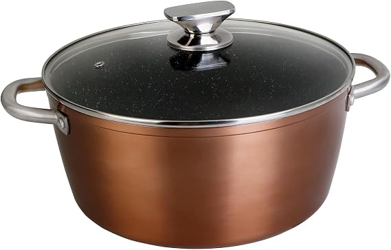 WECOOK Professional High Induction Casserole Dish with Glass Lid 24 cm, Non-Stick PFOA Free, Forged Aluminum, Copper Colour, 0.3 cm Thick, Stainless Steel Handles, Glass-Ceramic, Gas