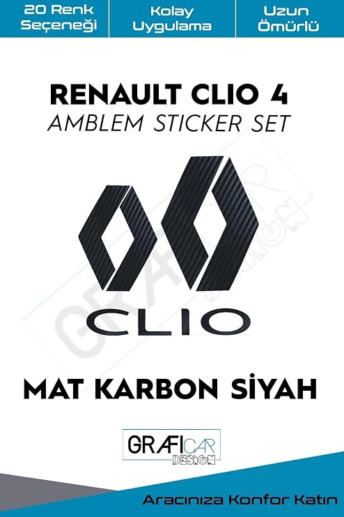 Graficar Design Renault Clio ile Uyumlu 4 Amblem Kaplama Sticker Set, Parlak Kırmızı, TYC00629181208