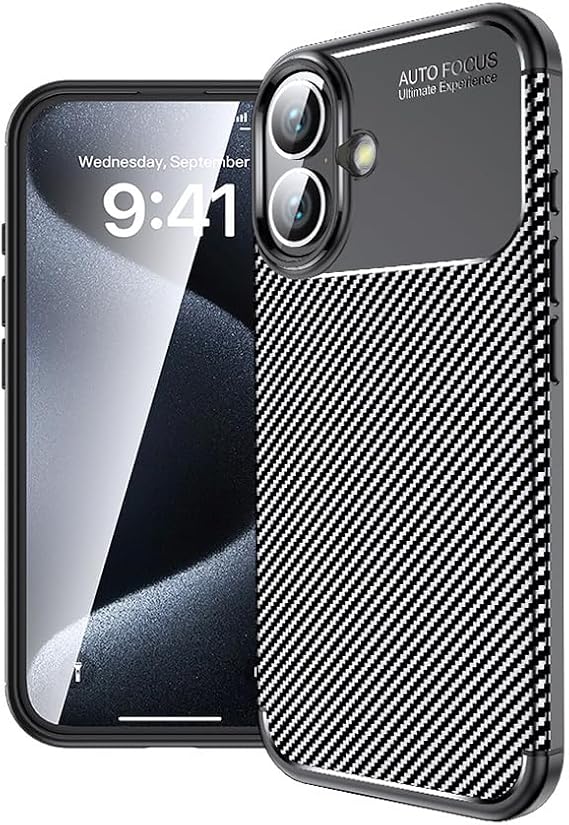 Spia Apple iPhone 16 ile Uyumlu Kılıf Siyah Karbon Silikon Orijinal (Apple iPhone 16 ile Uyumlu, Siyah)