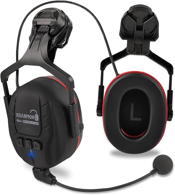 HEARMOR Bluetooth Hard Shell Ear Protection, SNR 32 dB Noise Protection, Helmet-Attached Ear Protection for Mowing Work and Noise-Intensive Work
