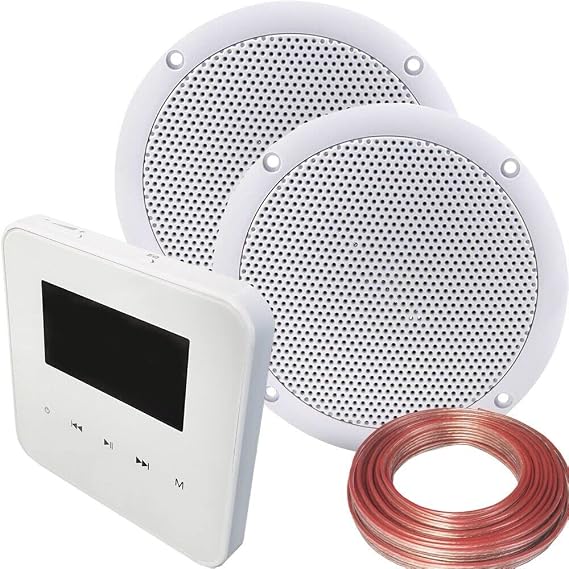 Loops 100W Speaker System - Bluetooth In-Wall Mounted Amplifier - 2x 80W Moisture Resistant Stereo Bathroom Ceiling Speaker Kit - Wireless Music Streaming Amp