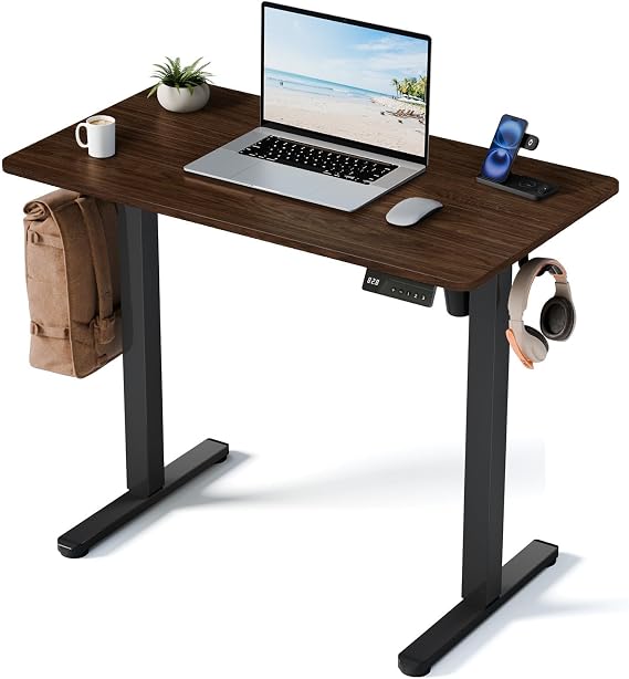 Adjustable Height Standing Desk,35 x 20 Inches Small Electric Sit Stand Up Mini Desk for Home Office or Kids,Ergonomic Narrow Desk with Cable Management (Dark Walnut)