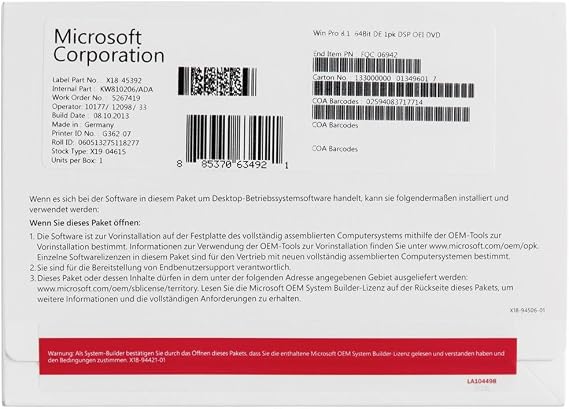 Microsoft Windows 8.1 Pro - Lizenz - 1 PC - OEM - DVD - 64 bit