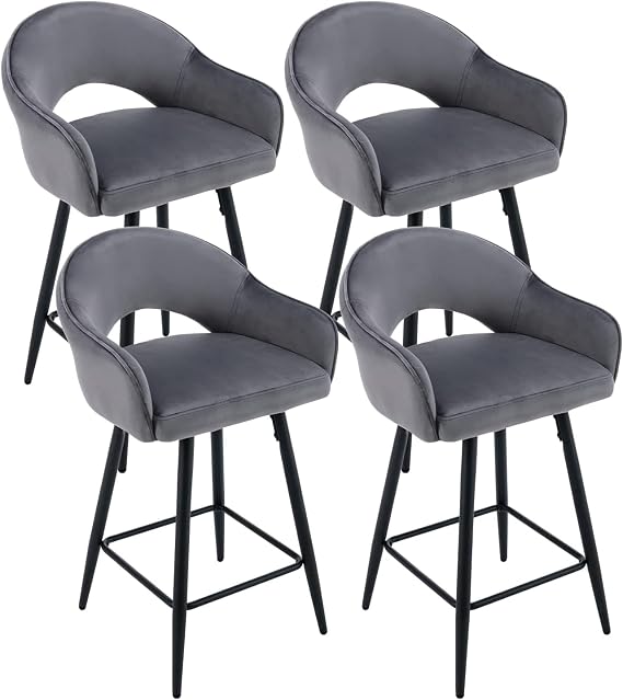 chairus Swivel Bar Stools 4PCS, Velvet Breakfast Barstools, Gray