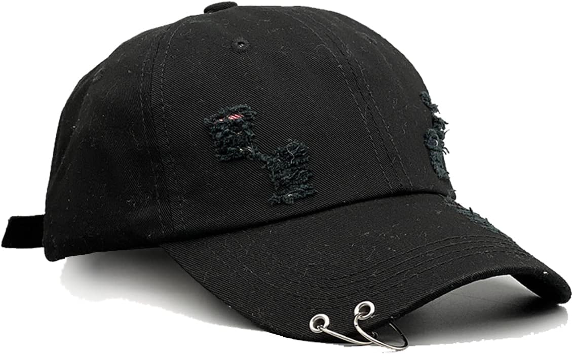Ripped Distressed Denim Ring Baseball Cap Hip Hop Vintage Dad Hat Adjustable