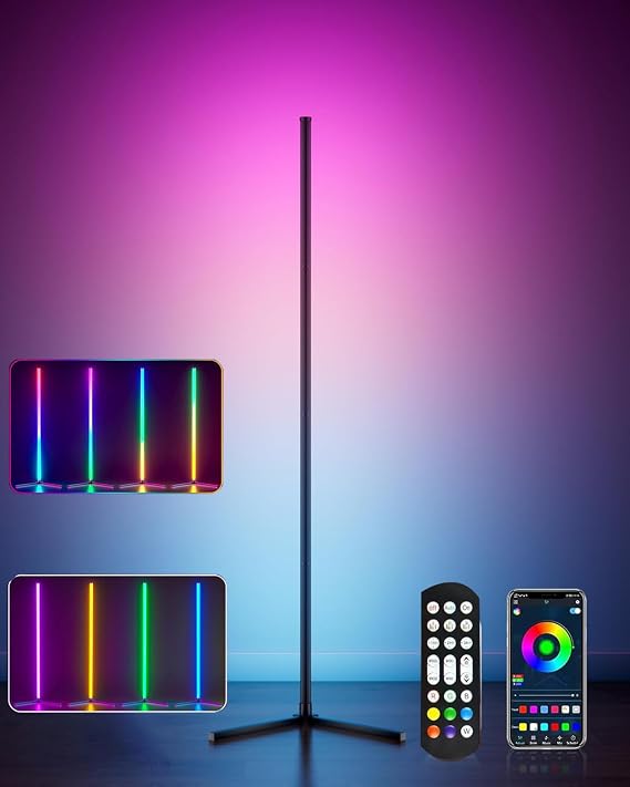 Corner Floor Lamp, LED Corner Lamp with App and Remote Control,16 Million DIY Colors & 68+ Scene, Music Sync, Color Changing Smart Ambient Light for Living Rooms, Bedrooms, and Gaming Rooms