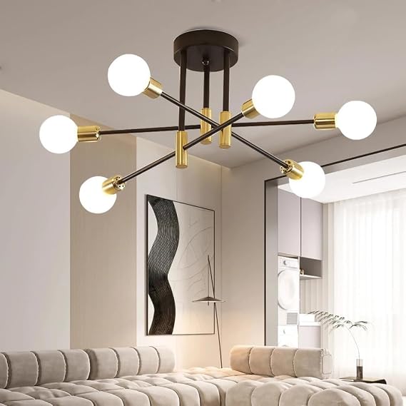 Comely Chandelier Sputnik Ceiling Light, 6 Lights E27 Black Gold Chandelier [Energy Class E]
