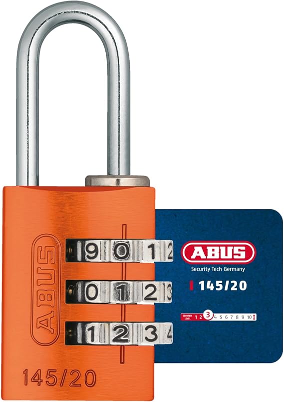 ABUS Combination Lock 145/20 Orange - Luggage Lock, Locker Lock and Much More. - Aluminium Padlock - Individually Adjustable Combination Code - ABUS Security Level 3