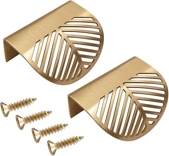 2 Pcs Leaf Shape Cabinet Drawer Wardrobe Door Brass Gold DecorativeFurniture Pulls Handles Kitchen Door Drawer Pull Knobs with Screws for Bathroom Bedroom (60mm Style1)