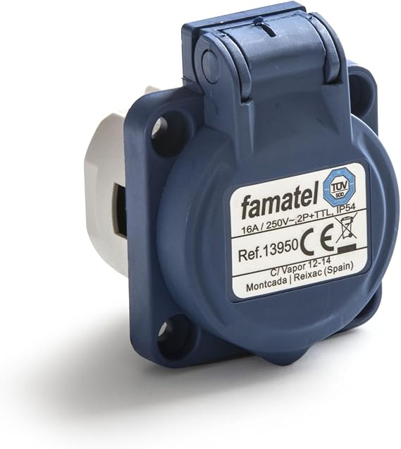 FAMATEL – Recessed base IP54 | 2P+TTL | 16A | 250V | Blue