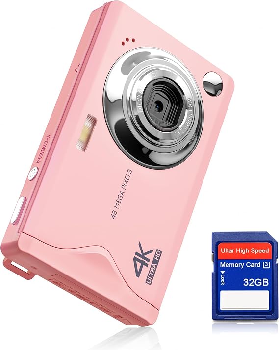Digital Camera CCN 48MP 1080P FHD Photo Camera with 3.0 Inch Screen 16X Digital Zoom Portable Compact Camera with 32GB TF Card USB Cable for Teenagers Adults Beginners Pink