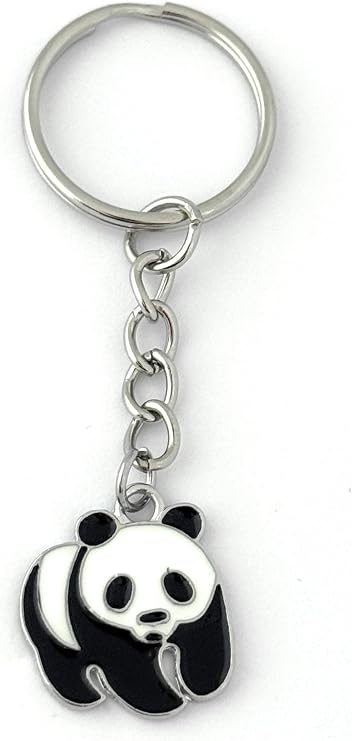 Panda Keyring Key Ring with Silver Tone Keychain and Enamel Charm