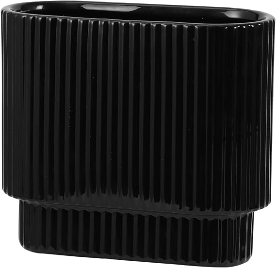 Black Ceramic Vase for Flowers, Decorative Boho Vase for Decor, Rectangle Vases for Tulips, Pampas Grass Vases for Living Room, Office, Mantel, Wedding, Dining Table, 7 Inches