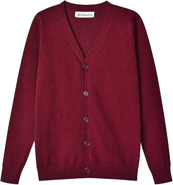 SMILING PINKER Boys Button Cardigan V Neck Long Sleeve Cotton Knitted Jumper School Knitwear