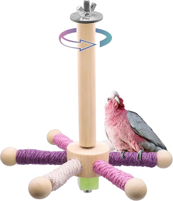 Bird Perch Toy, Parrot 360° Interactive Rotating Toy, Bird Cage Accessories for Small and Medium Parrots to Expend Energy, Wooden Stand for Parakeets Cockatiels (6 perches)