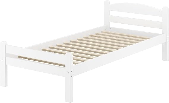 Erst-Holz Single Bed Guest Bed Solid Beech White 90 x 200 cm Rolling Frame incl.