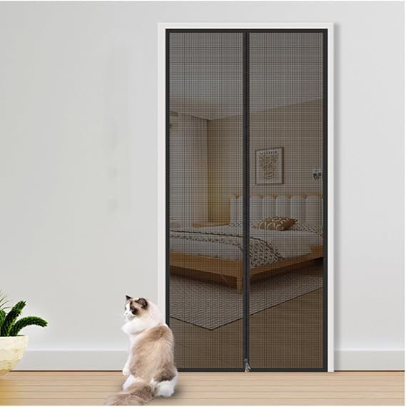 Cat Screen Balcony Door 90X210CM, Fly Screen Door Insect Protection Fly Curtain, No Drilling Pets Screen Door, Cat Net for Living Room, Bedroom, Kitchen, Balcony Door, Patio Door