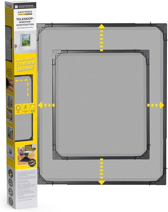 EASYmaxx Telescopic Fly Screen Frame for Windows | Mosquito Net with Pre-Assembled Frame - Adjustable | Bug Mesh Easy Installation | Protection Against Mosquitoes, Flies, Wasps [Anthracite]