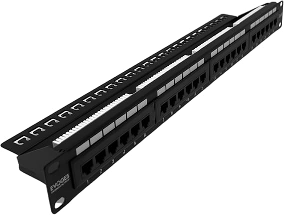 24 Ports UTP CAT6 1U Patch Panel, Rack Mountable, Ethernet Network Patch Panel for Cable Management, Durable and Easy Installation