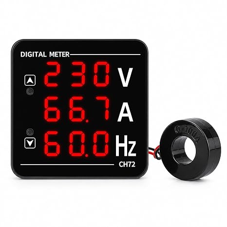 AC Digital Multimeter Voltmeter Ammeter Frequency Meter Tester, 50-500V AC Voltage Current Monitor, 1-100A Amp Meter, 10-99.9Hz Frequency Gauge for Home Industrial Electrical Testing