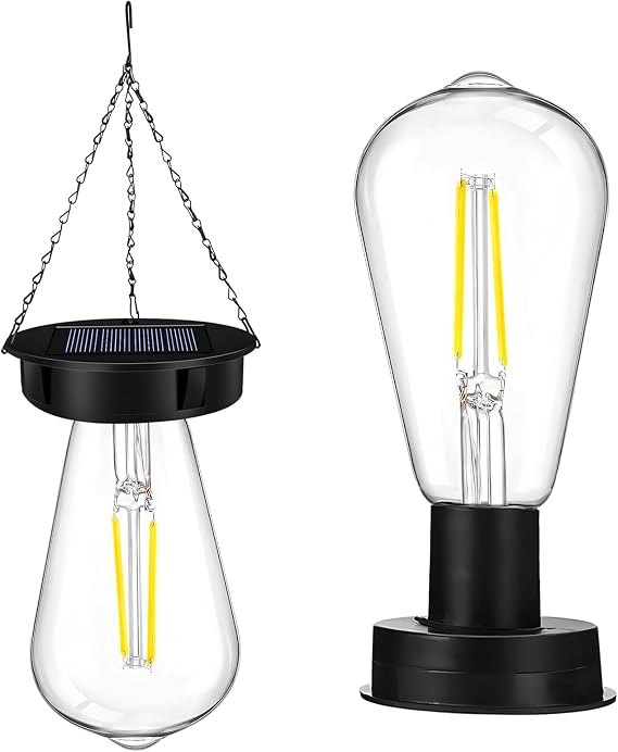 Solar Light Bulb, 2 Pack Hanging Solar Lights Outdoor Garden Hanging Ball Lights Solar Light Replacement Top Waterproof Solar Powered Solar Lantern Hanging Solar Lights Outdoor Garden [Energy Class A]