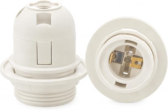 2 Pcs E27 Bulb Holder, White Threaded Light Socket with Lamp Shade Ring for Table and Floor Lamps, Medium Base Screw Fitting [Energy Class A]