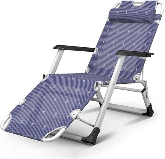 Reclining Zero-gravity Recliner Folding Garden Chair Portable Deck Chair Adjustable Backrest Outdoor Camping Beach-Blue + Thick Green Pad- Qing