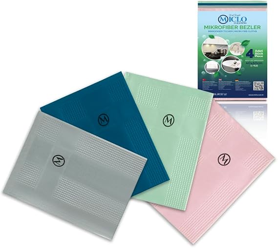 MICLO CLEANING Mikrofiber Temizlik Bezi | Sihirli Bez, Cam ve Ayna Bezi | 4'lü Paket | Somon Serisi