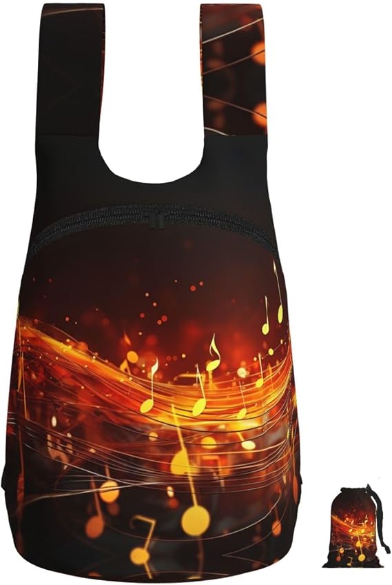 Red Flame Music Note Backpack - Lightweight 16L Foldable Hiking Daypack Packable Back Pack Travel Bag Zipper