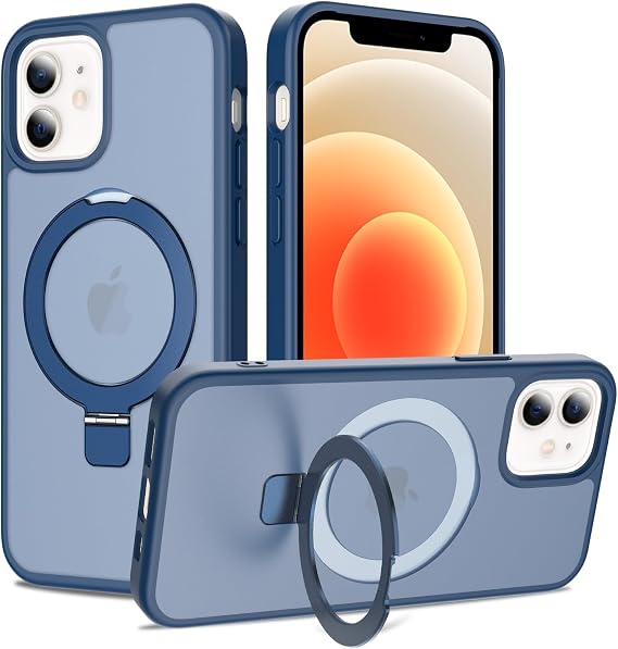 IDweel マグネット式 iPhone 12 ケース、iPhone 12 Proケース、スタンド付き、ブルー