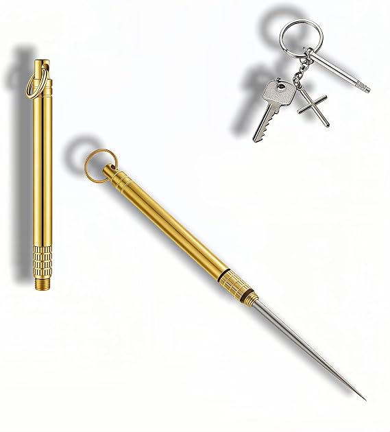 Portable Titanium Toothpick, Multi-Functional Reusable Stainless Steel Toothpick for Camping, Hiking, Travel & Home - Extendable, Waterproof, Rust-Proof, Easy Clean Dental Pick & Fruit Pick (Gold)