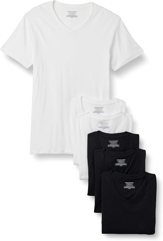 Amazon Essentials Men's V-Neck Undershirt, Breathable, Cotton, Pack of 6