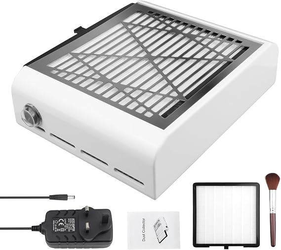 Nail Dust Collector with Brush and 2 Files, 40W Powerful Suction, Quiet Operation & Reusable HEPA Filter for Nail Salon Professionals and Personal Use at Home, Gift for Nail Enthusiasts