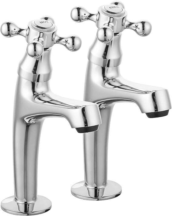 JASSFERRY Pair of Tall Basin Taps Victorian Crosshead 1/4 Turn Handle Bathroom Sink High Neck Tap Hot Cold 1/2" Bath Faucet, Polished Chrome Set of 2