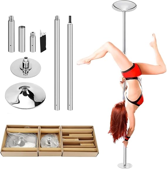 Portable Extra High Stripper Poles 2.7m 2.9m 3m 3.2m 3.7m, Heavy Duty Silver Spinning Dance Pole for Home Apartment, Free Standing Pole Dancing Pole,Height 2.23-2.74m