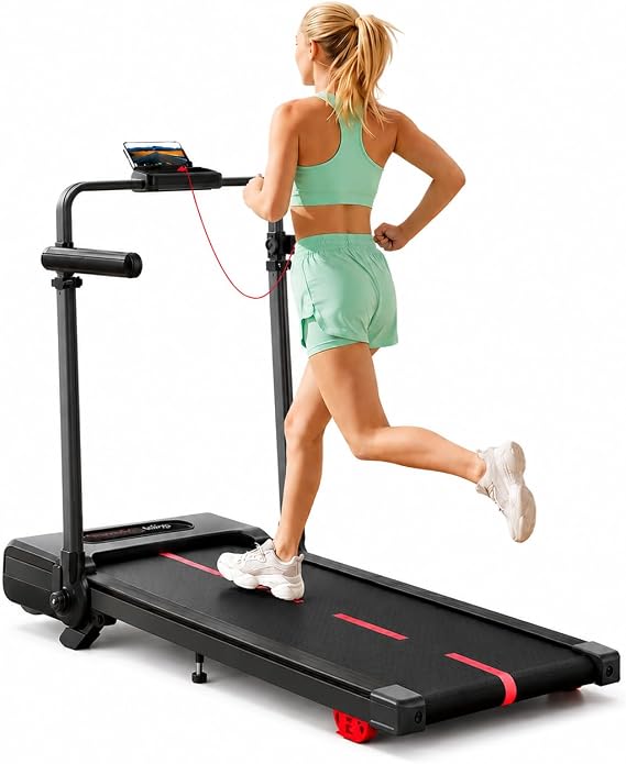 HomeTro Treadmill for Home Foldable Walking Pad with Incline and Handle, 3.0HP Walking Treadmill 1-12km/h, Adjustable Handlebar, Removable Desk, 120kg Capacity, App, Remote Mute Design