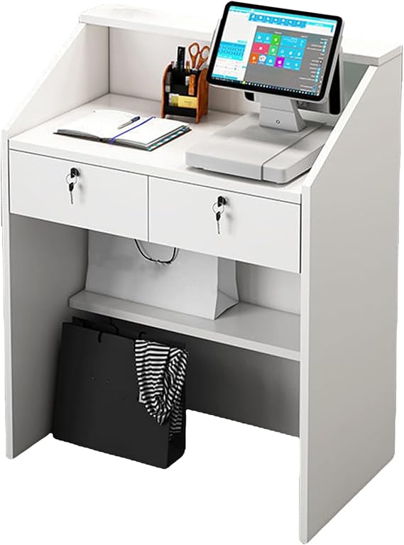 Front Desk Reception Counter,Retail Checkout Counter for Home Office and Lobby,Welcome Desk for Small Spaces, Front Counter Desk with Lockable drawe 60cm