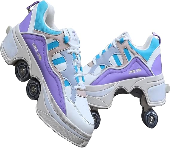 Retractable 2-in-1 Roller Skates for Girls Unisex | Four-Wheel Skate Shoes | Adjustable Wheels Indoor/Outdoor Suitable Deformation Sneakers Outdoor | Roller Skates and Sneakers