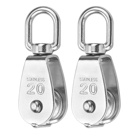 2 Pack M20 Single Pulley Block, 304 Stainless Steel Pulley Roller 360 Degrees Swivel Pulley for Washing line Ropes - Safe Loading up to 75KG