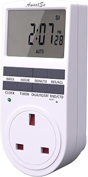 Digital Timer Socket with Countdown Function LCD 18 programs, Display 24 Hours/Weekly Indoor Plug Timer Plug Socket UK for Plugs UK Electric Timers for Lights and Home Appliances 1 Pack