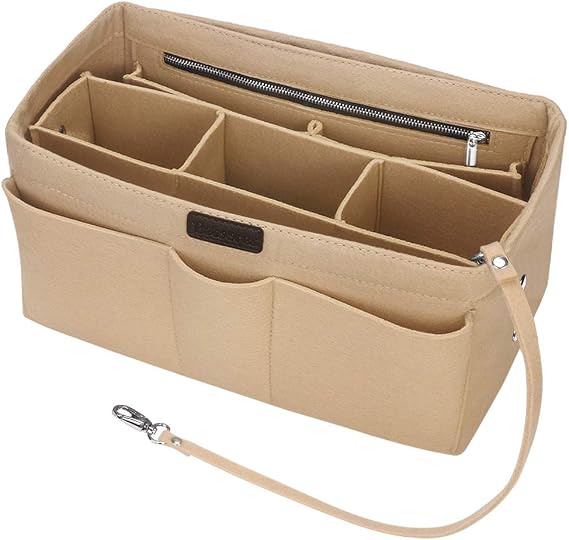 Handbag Organiser Insert, Betoores Felt Insert Bag Organiser Bag in Bag Organizer with Detachable Bag and Key Chains Perfect for Speedy Neverfull Tote,Beige - L