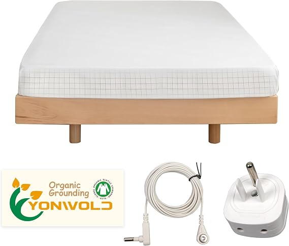 Grounding Sheet King Size，10% Pure Silver Fiber+400 Thread Count Organic Cotton，Soft Earth Grounding Bed Fitted Sheets with Grounding Cord +US Safe Adapter (King - 76"x 80"x13")