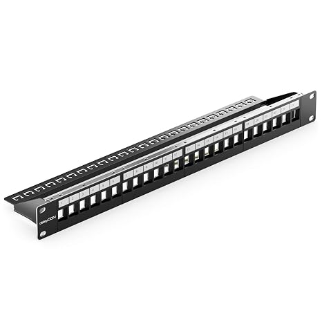 deleyCON Panel Patch 24 Ports Modular for Keystone Modules 1 HE 19" Inch Rack Mount Compatible CAT5 CAT6 CAT7 CAT8 LAN Cable Installation Black