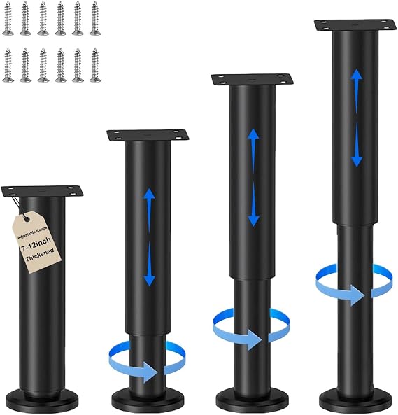 4 Pcs Bed Legs Adjustable, 7-12inch (18-31cm) Furniture Leg Table Legs