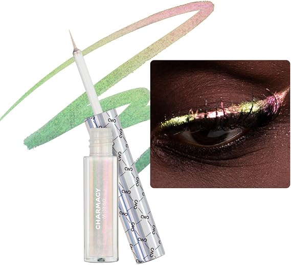 CHARMACY Multichrome Liquid Eyeliner, Glitter Chameleon Liquid Eyeshadow Eyeliner Makeup,High Pigmented with Waterproof &Smudge Proof Formula,Longwearing,Ultra-Fine Tip,PALE PINK YELLOW 908