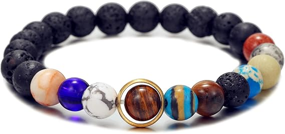 Solar System Bracelet Handmade Space Galaxy 8 Planets Guardian Star Natural Lava Rock Stone Beads Healing Stretch Bracelet Women Men Space Lovers Christmas Holiday Fashion Jewelry Gift